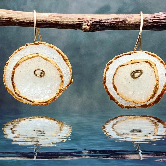 Matana Jewelry - Handmade Diamond Dust Circle Earrings Gold Accent